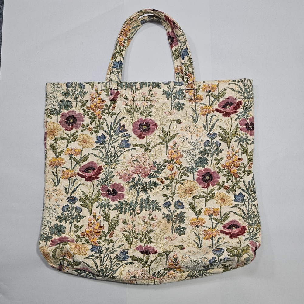Ideal Tote Bag Women One Size Cream Floral Tapestry Made in Sweden Vintage